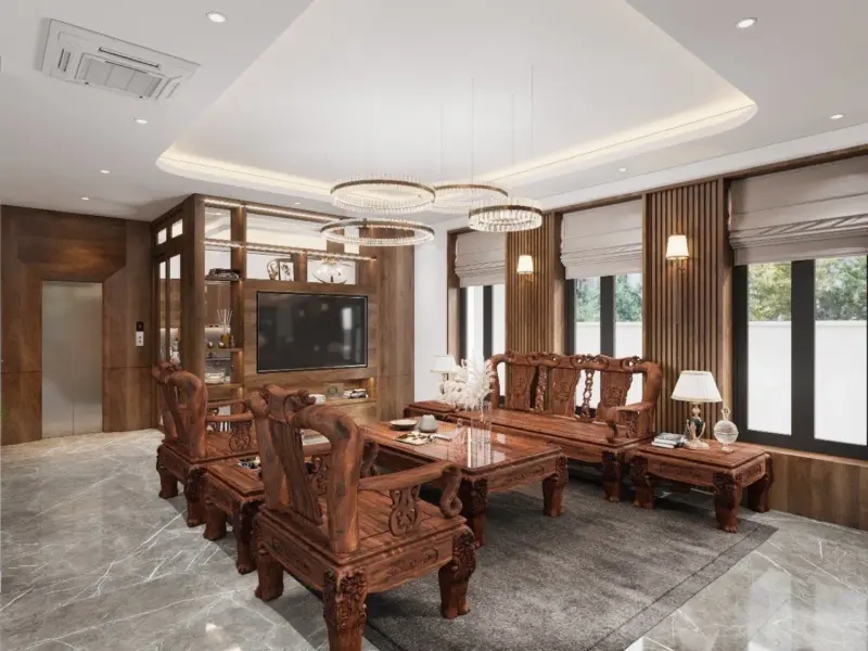 Thiết kế thi công nội thất nhà anh Thắng – Dục Tú, Đông Anh: gỗ ấm, trắng sáng, từ 3D đến thực tế