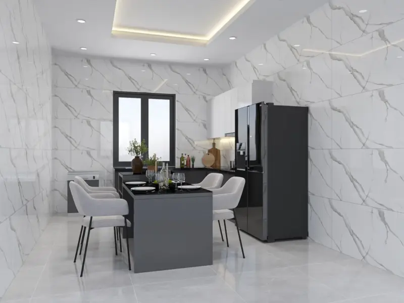 Nội thất nhà chị Ngà – Cổ Loa, Đông Anh: đen – trắng hiện đại và gian thờ gỗ ấm