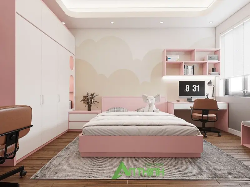 Nội thất nhà chị Nhung – Mê Linh: tủ áo trắng kịch trần và phòng bé gái màu hồng