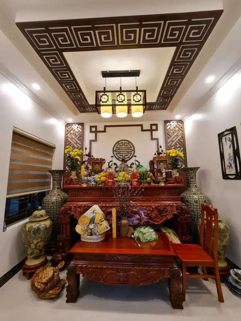 Ảnh thực tế – phòng thờ sau thi công, bài trí đồ thờ trang nghiêm