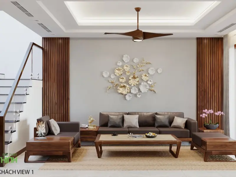 Nội thất nhà phố hiện đại nhà anh Bốn – Thị trấn Sóc Sơn: thiết kế 3D và thực tế