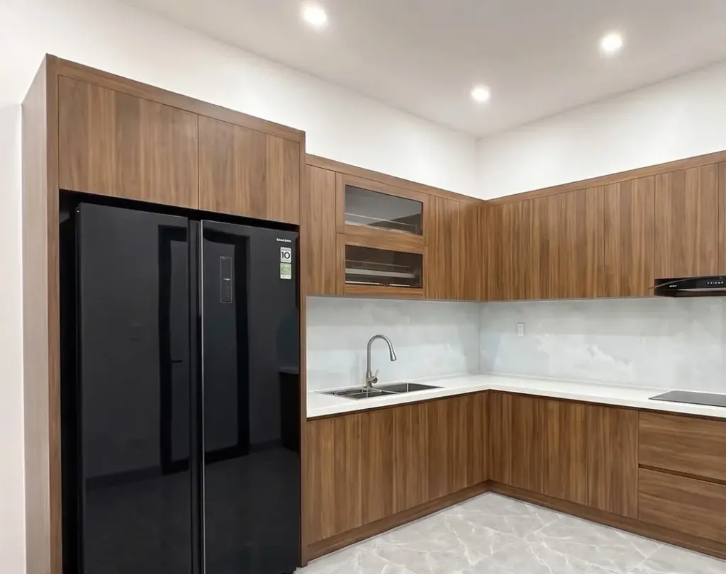 Ảnh thực tế – tủ bếp inox 304 bếp chữ L nhà anh Quang – Hoàn Kiếm