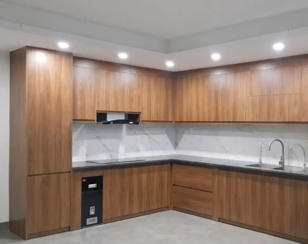 Ảnh thực tế – tủ bếp inox 304 bếp chữ L nhà chú Tài – Từ Sơn